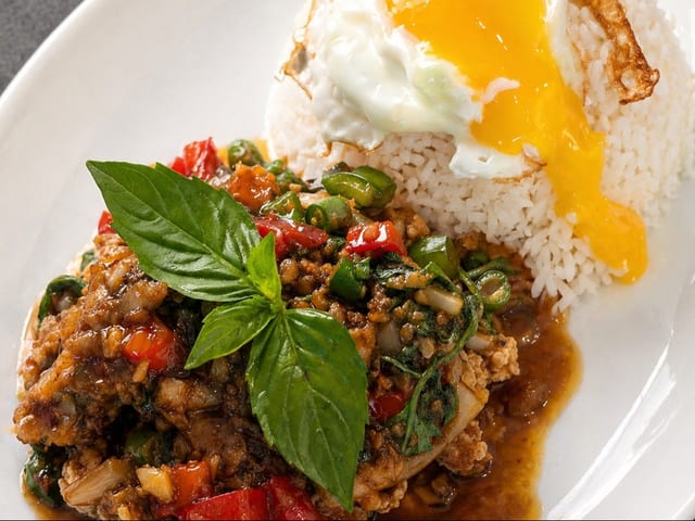 Pad Kra Pao Crispy Chicken.