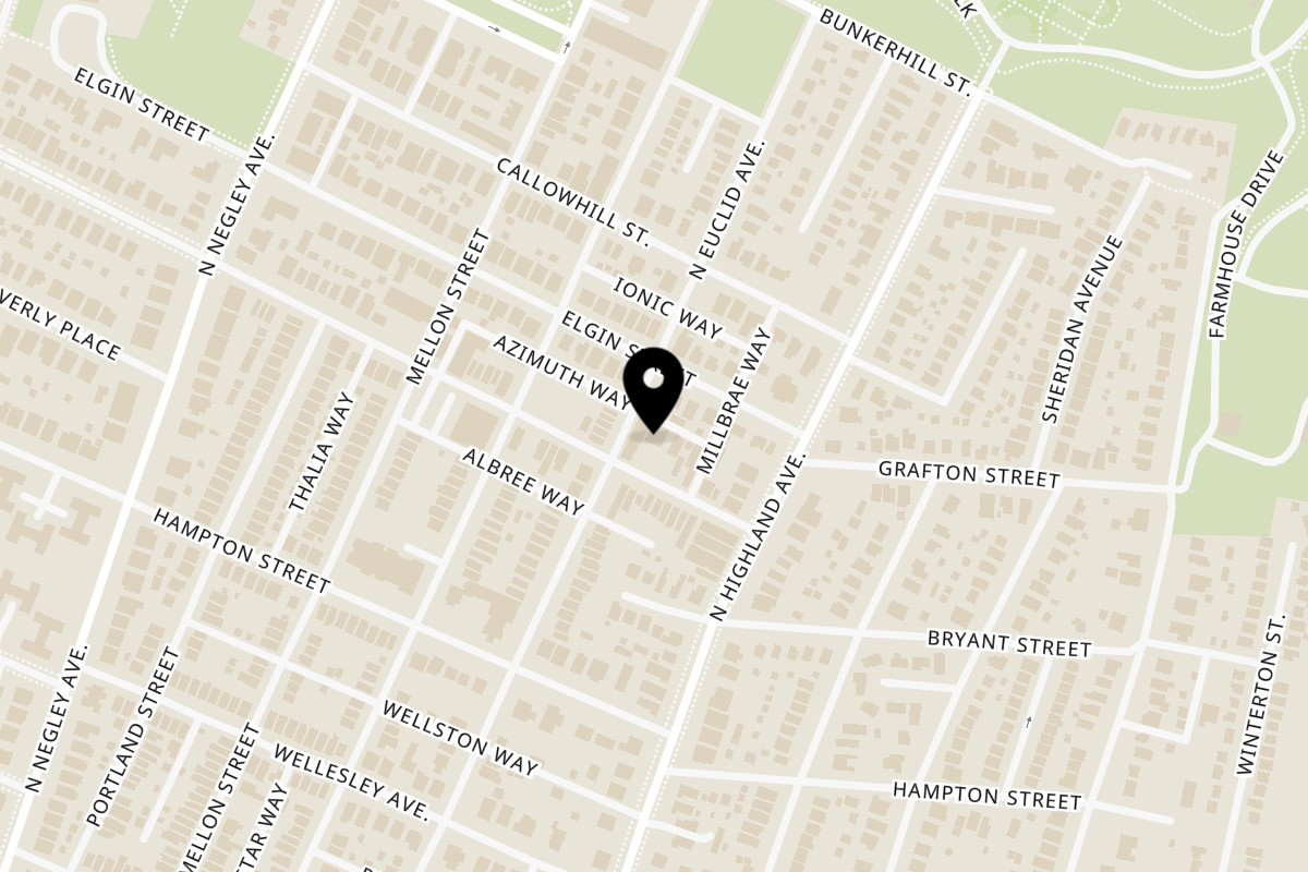 Map showing the location of Smiling Banana Leaf on 5901 Bryant St in Pittsburgh
